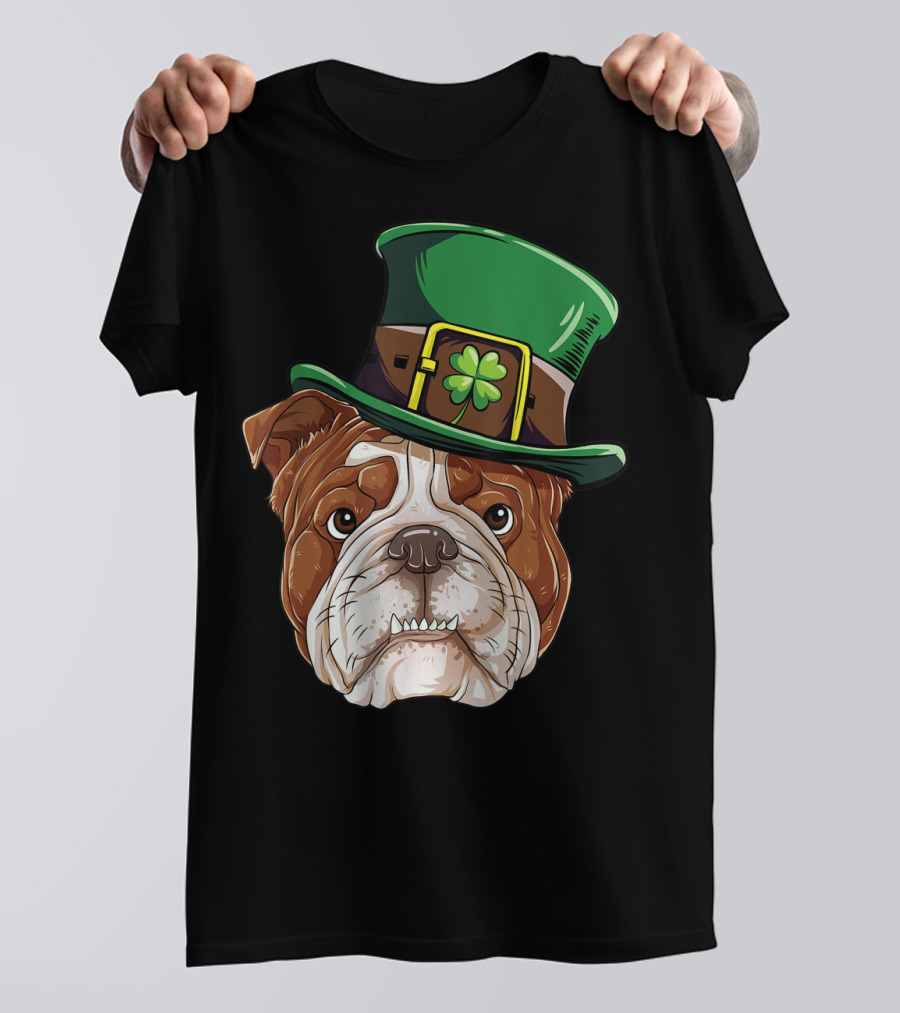 English Bulldog Wearing Leprechaun Hat St Patricks Day Dog T-Shirt