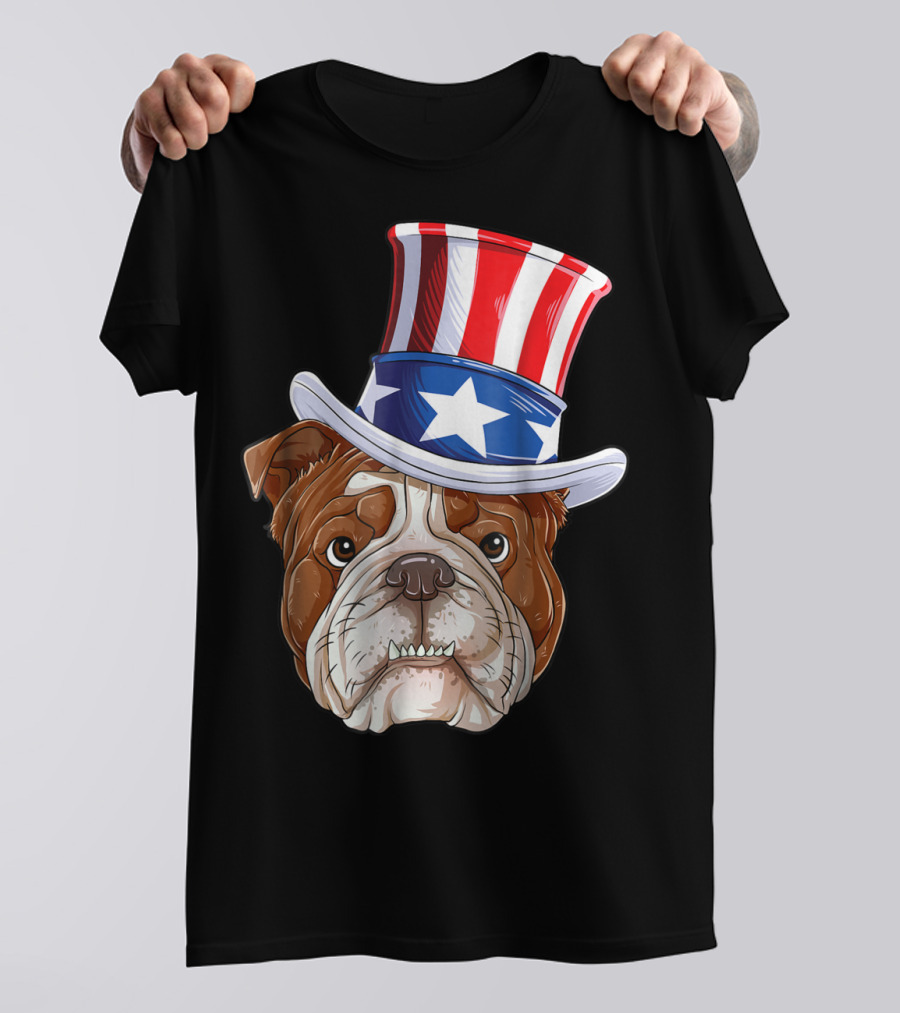 English Bulldog Wearing Uncle Sam Hat 4th Of July T-Shirt