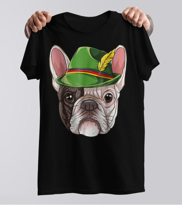 French Bulldog In Green Oktoberfest Hat With Feather T-Shirt