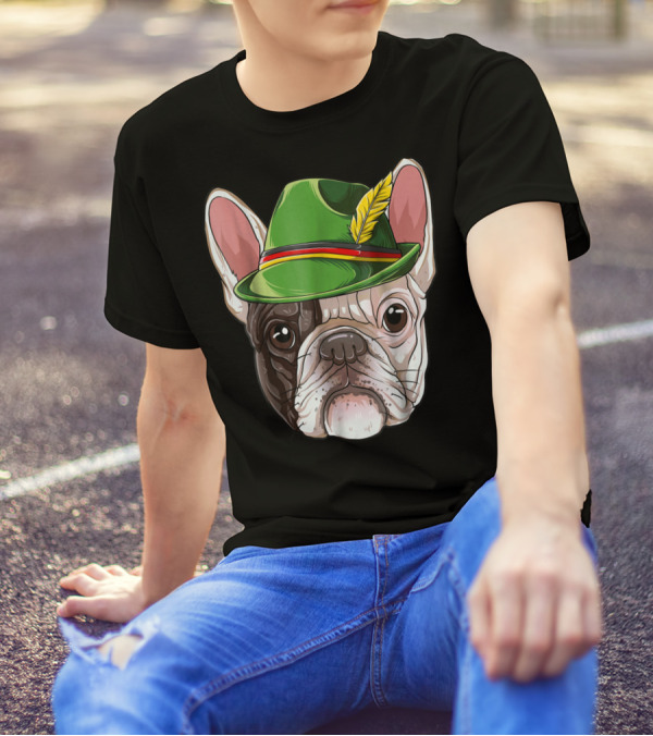 French Bulldog In Green Oktoberfest Hat With Feather T-Shirt