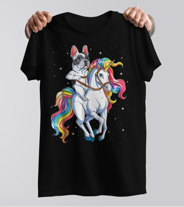 French Bulldog Riding Unicorn In Space Galaxy T-Shirt