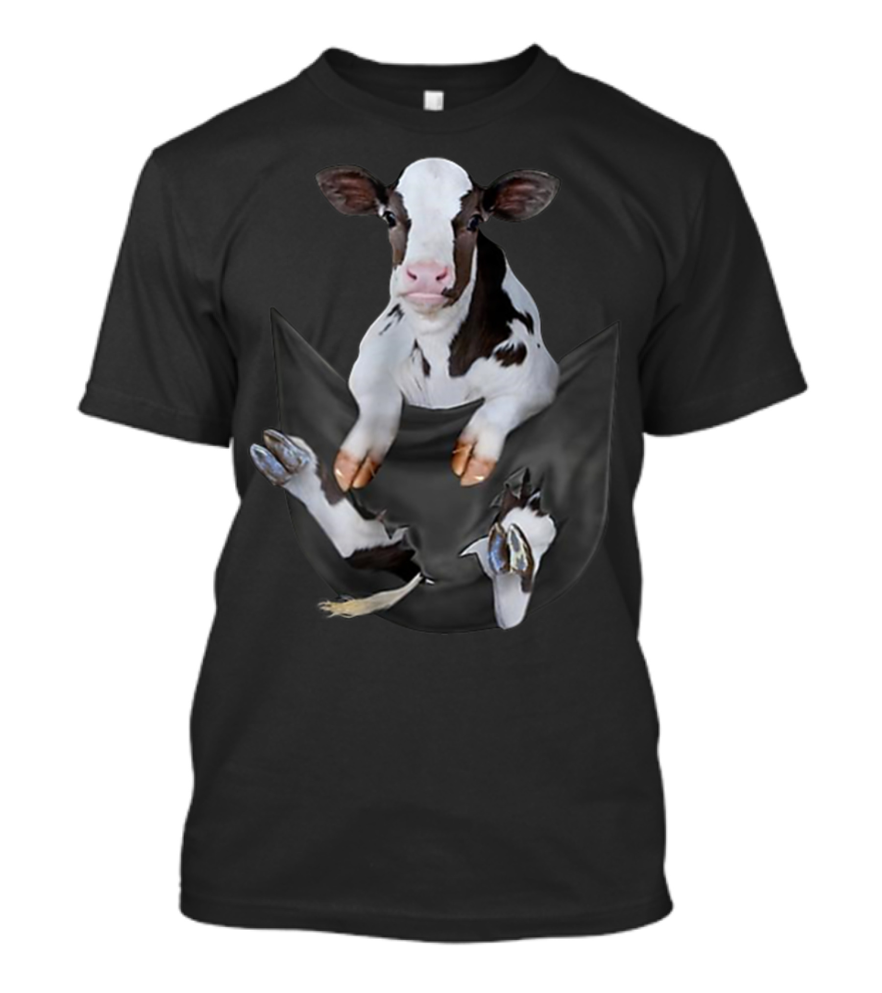 Funny Cow Peeking Out Of Pocket T-Shirt