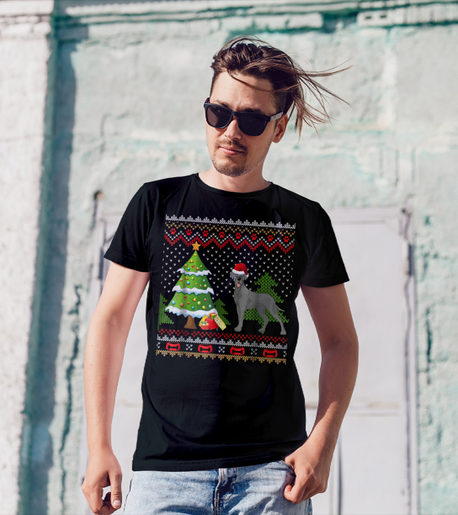 Great Danes Santa Christmas UglyDog Holiday Sweater Tree Present T-Shirt
