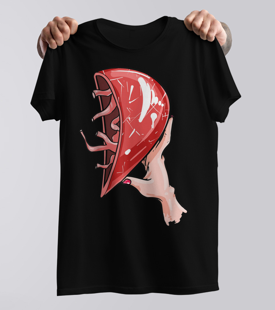 Hand Holding Semi-Open Anatomical Heart T-Shirt
