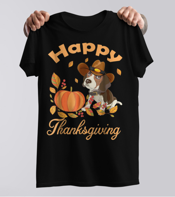 Happy Thanksgiving Beagles Pilgrim Pumpkin And Leaves T-Shirt