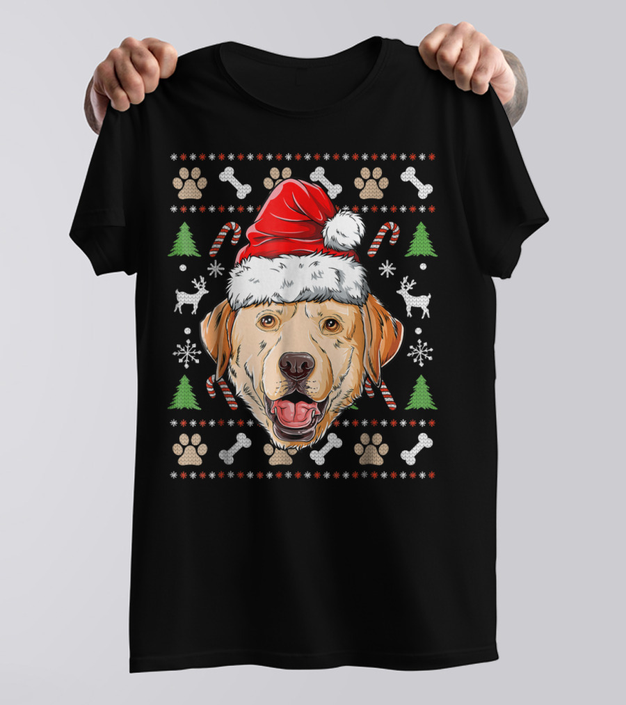 Labrador Ugly Christmas Sweater Santa Hat Xmas Dog Candy Cane Paw Print Snowflake T-Shirt