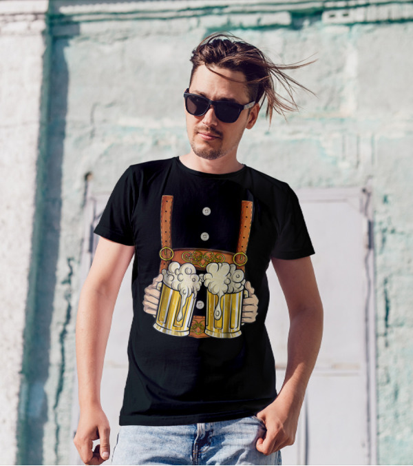 Lederhosen Costume Oktoberfest Men Prost Beer Cheers ZZ T-Shirt