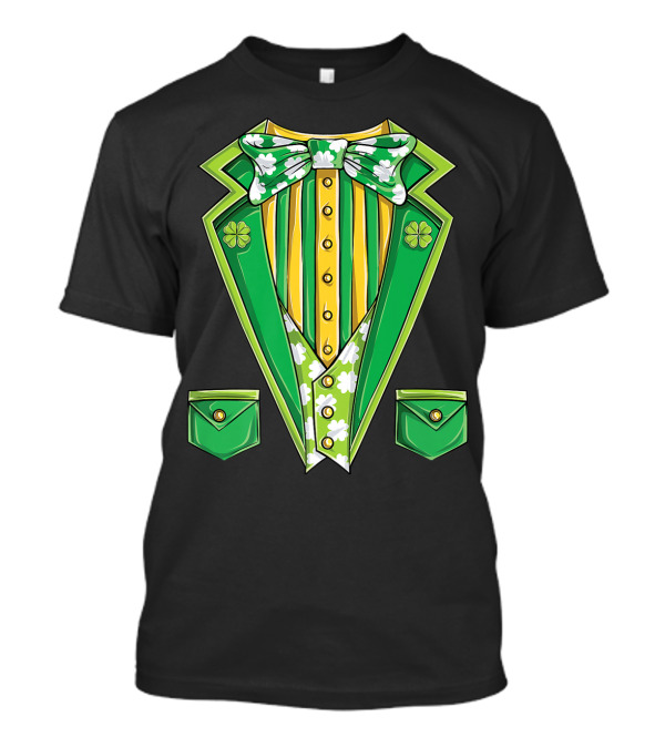 Leprechaun Costume Green Suit With Clover Bowtie For St Patricks Day T-Shirt