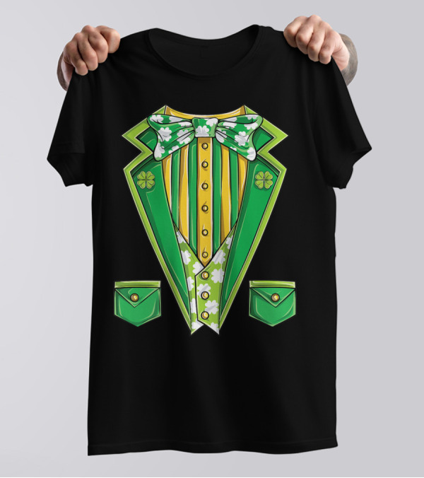 Leprechaun Costume Green Suit With Clover Bowtie For St Patricks Day T-Shirt