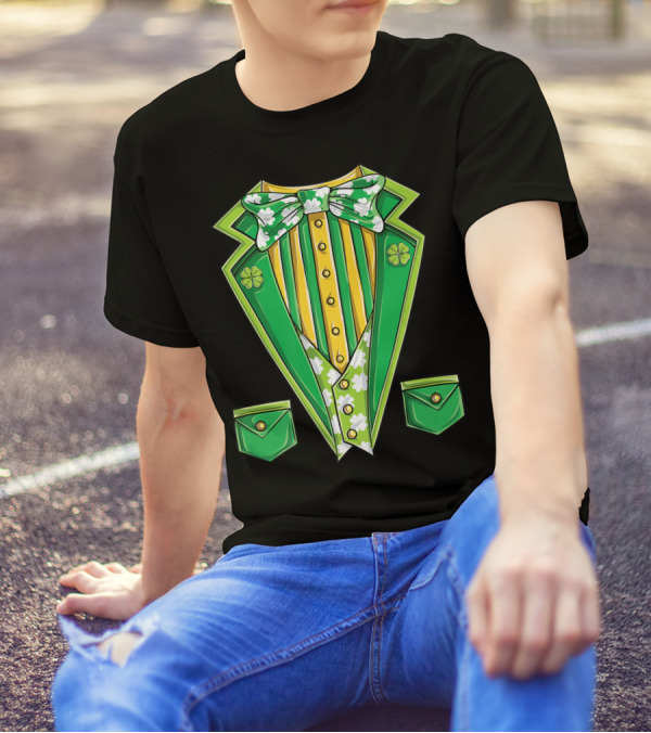 Leprechaun Costume Green Suit With Clover Bowtie For St Patricks Day T-Shirt