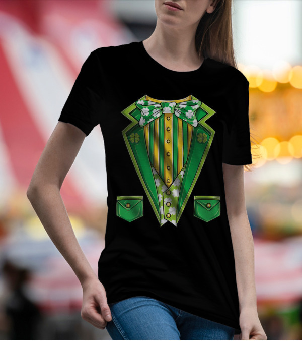 Leprechaun Costume Green Suit With Clover Bowtie For St Patricks Day T-Shirt