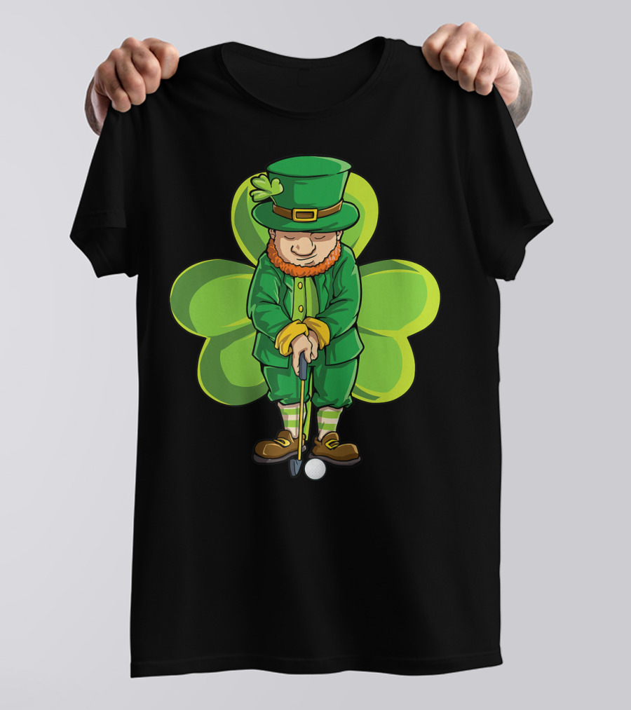Leprechaun Golf St Patricks Day Boys Four Leaf Clover T-Shirt