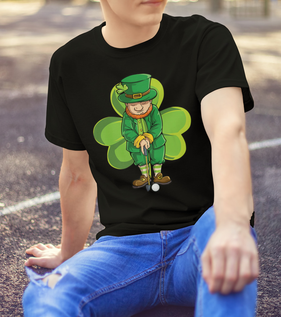 Leprechaun Golf St Patricks Day Boys Four Leaf Clover T-Shirt