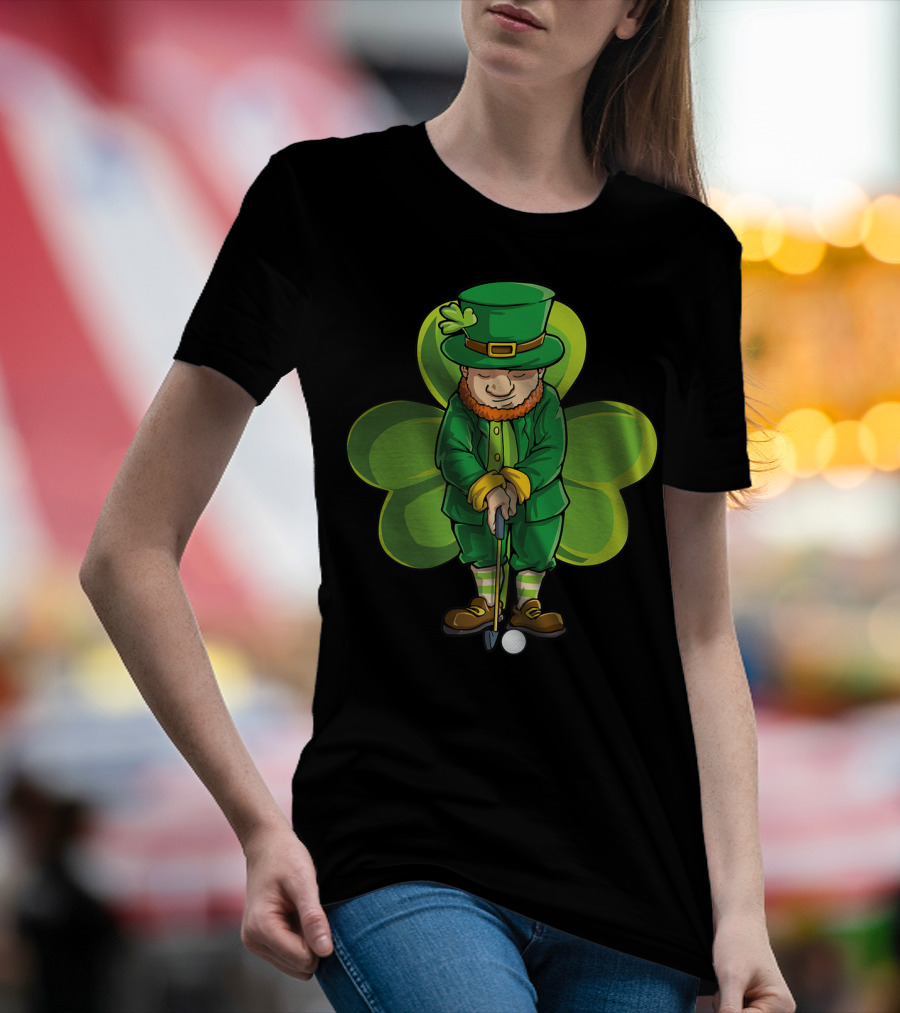 Leprechaun Golf St Patricks Day Boys Four Leaf Clover T-Shirt