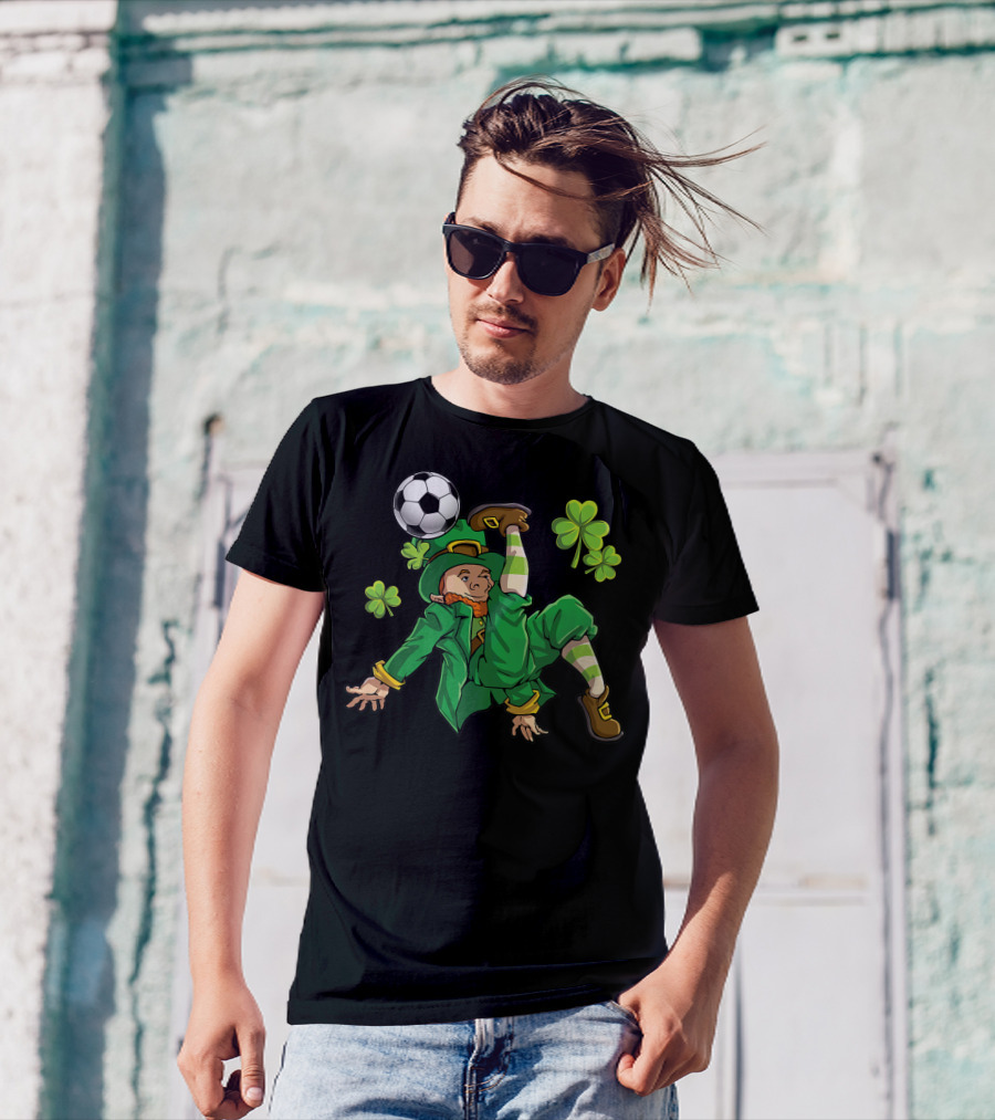 Leprechaun Soccer With Shamrocks And Soccer Ball Kick T-Shirt