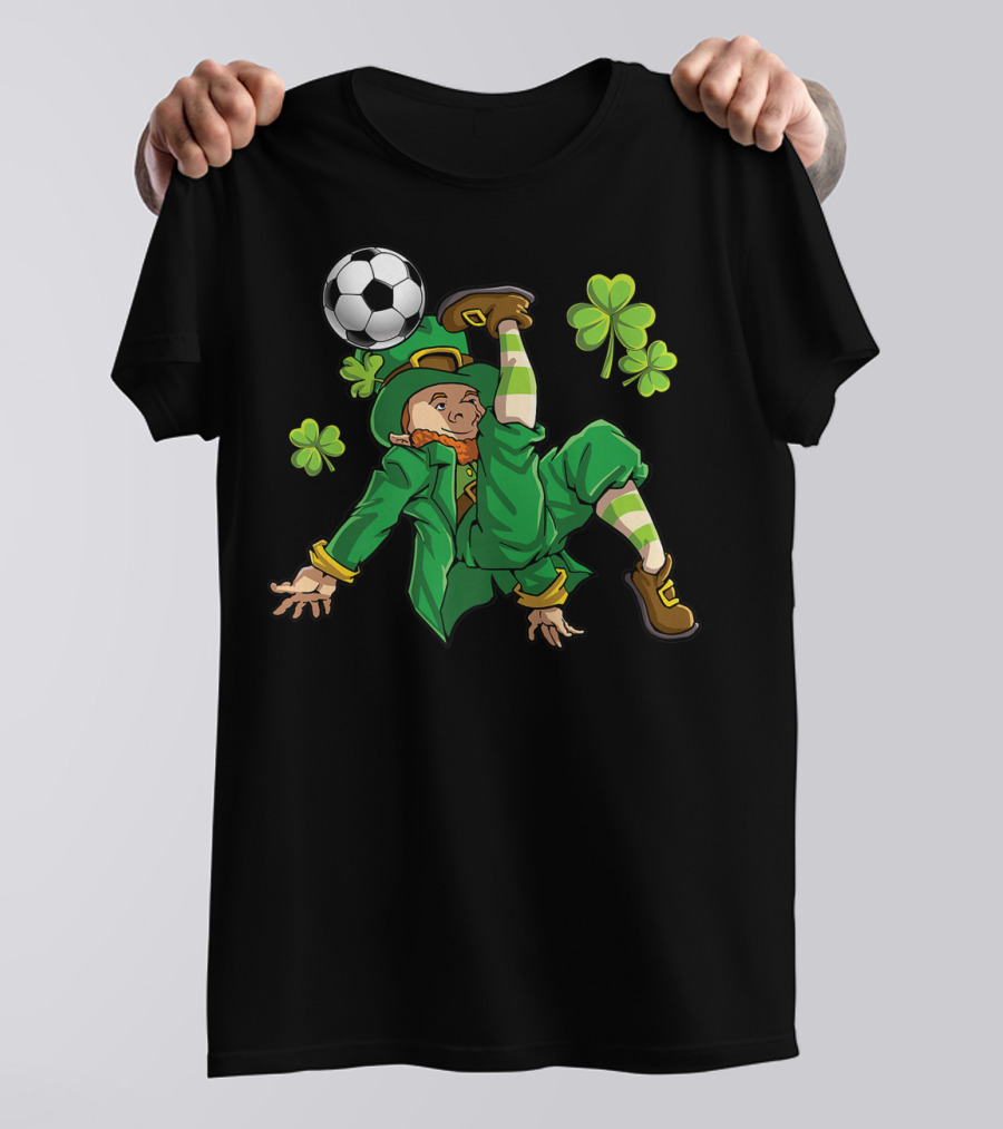 Leprechaun Soccer With Shamrocks And Soccer Ball Kick T-Shirt