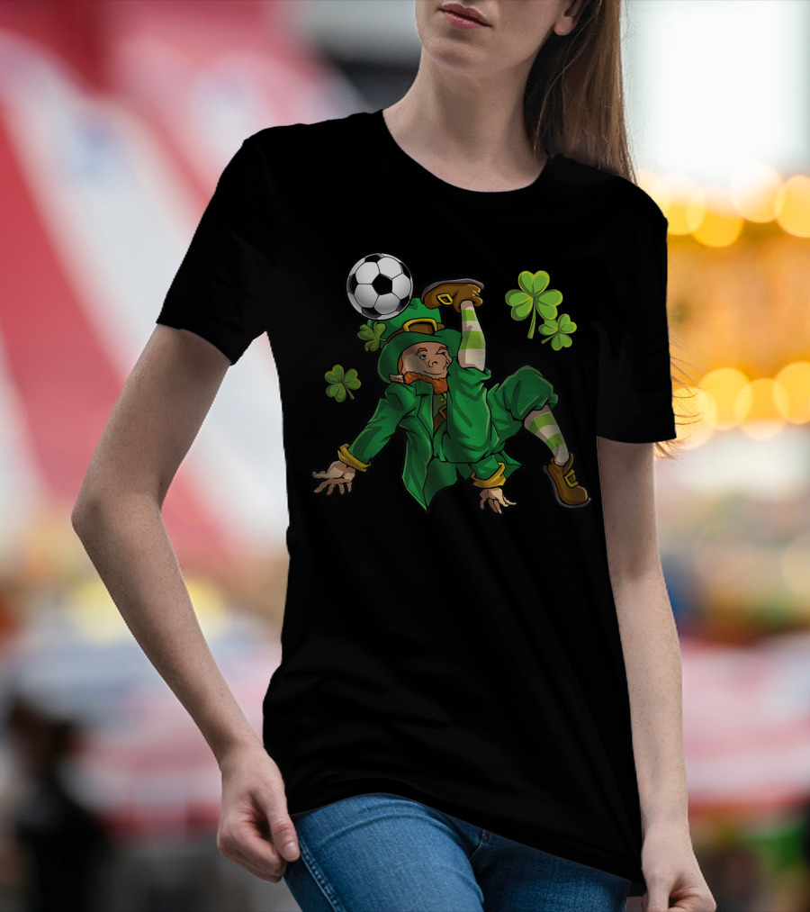Leprechaun Soccer With Shamrocks And Soccer Ball Kick T-Shirt