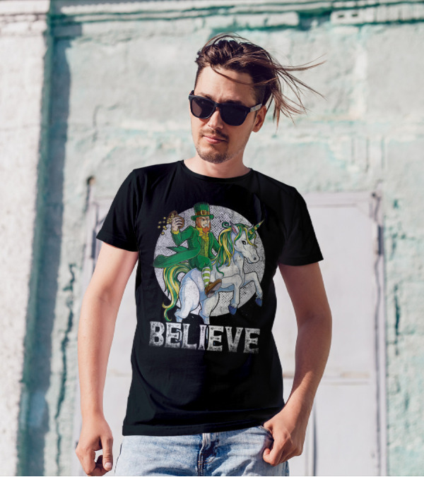 Believe Lepricorn Leprechaun Unicorn St Patricks Day R8 T-Shirt
