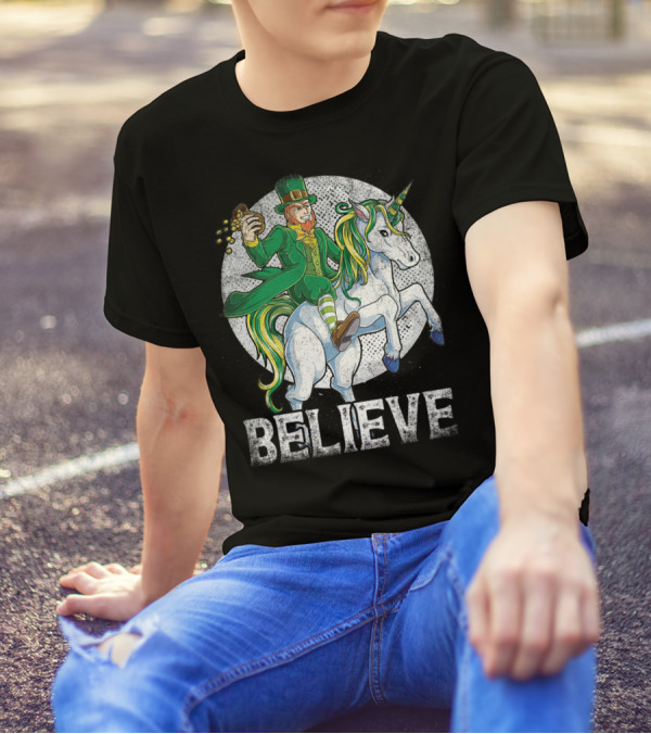 Believe Lepricorn Leprechaun Unicorn St Patricks Day R8 T-Shirt