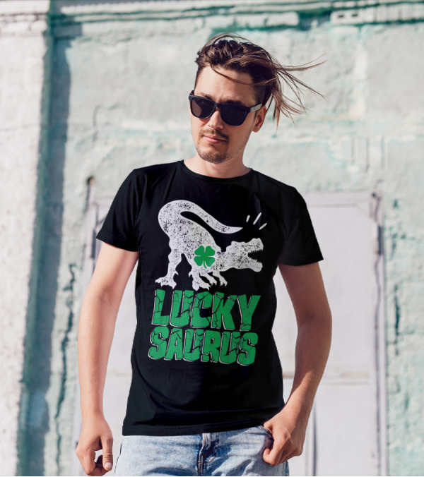 Lucky Saurus Irish Dinosaur Rex T-Shirt