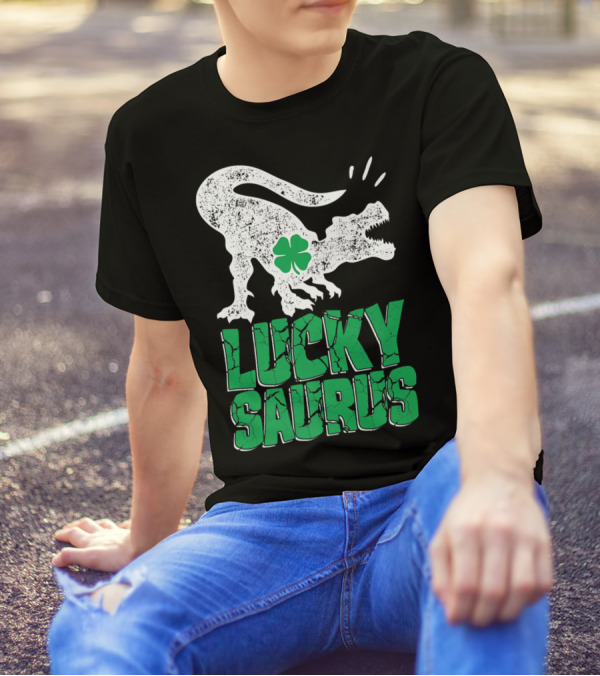 Lucky Saurus Irish Dinosaur Rex T-Shirt