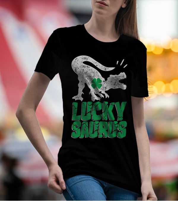 Lucky Saurus Irish Dinosaur Rex T-Shirt