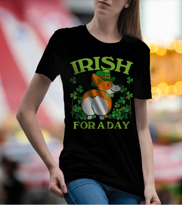 Irish For A Day Pembroke Welsh Corgi St Patrick's Shamrock Hat T-Shirt