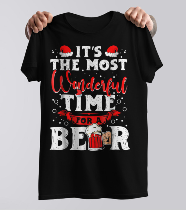 It's The Most Wonderful Time For A Beer Santa Hat Bubbles Cheers T-Shirt
