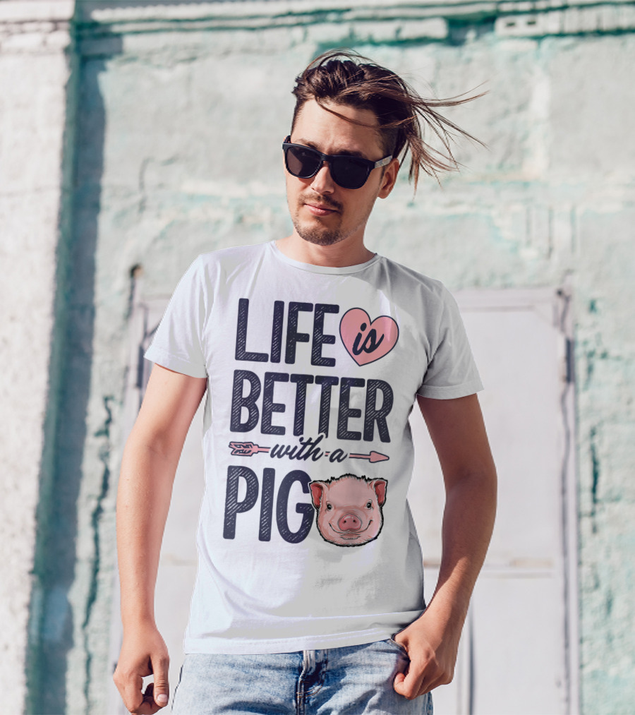 Life Is Better With A Pig Pigs Farm Farmer Pig Face Heart Arrow T-Shirt