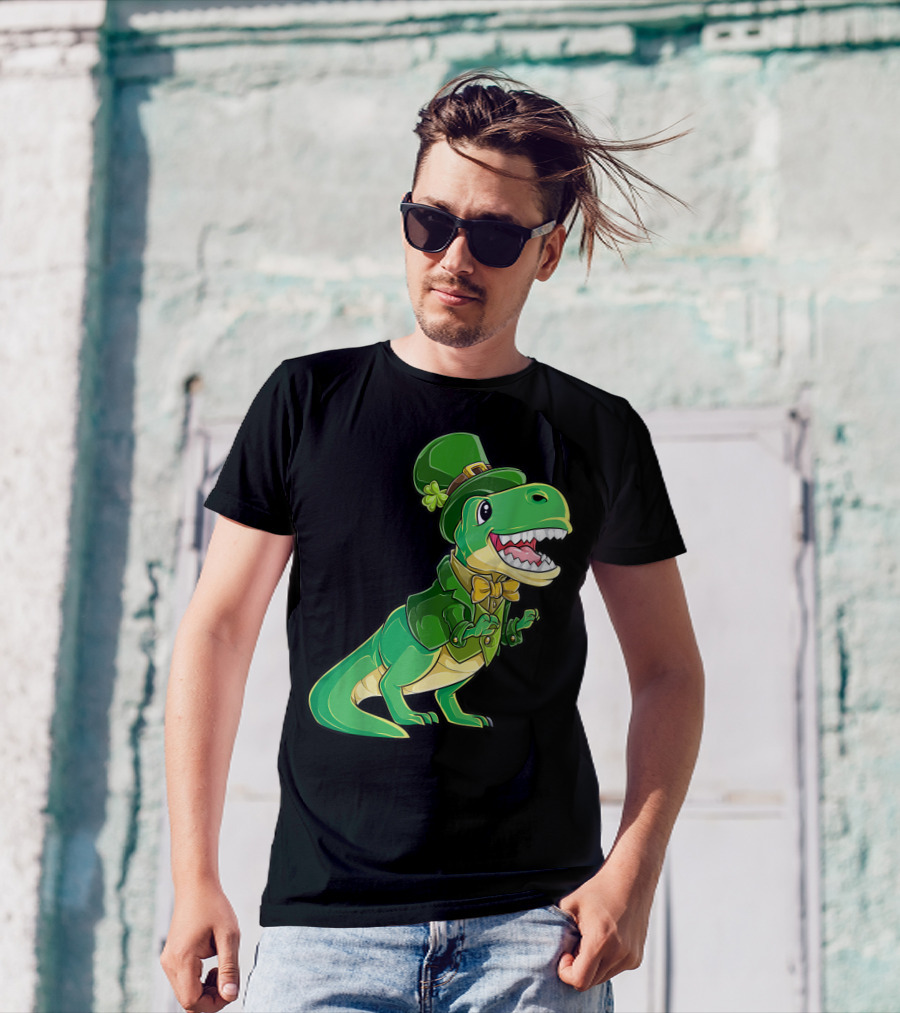 St Patricks Day Dinosaur Leprechaun Irish Boys T-Shirt