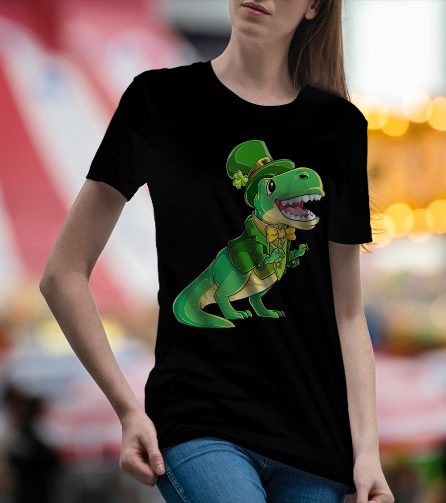 St Patricks Day Dinosaur Leprechaun Irish Boys T-Shirt