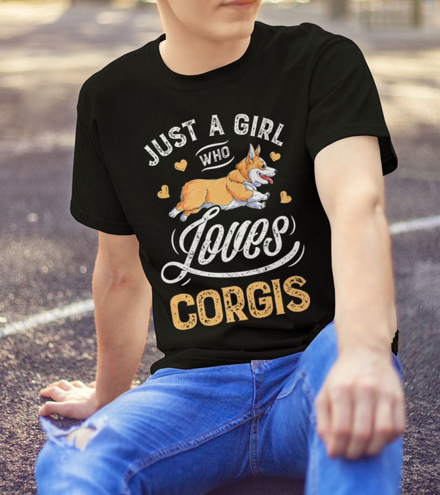 Just A Girl Who Loves Corgis Corgi Loves Hearts T-Shirt