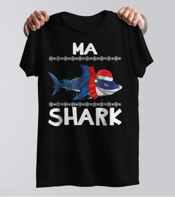 MA SHARK Ugly Christmas Snowflake Santa T-Shirt
