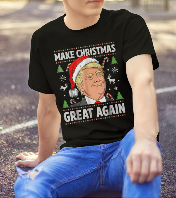 Make Christmas Great Again Trump Santa Hat Reindeer Candy Canes Snowflakes T-Shirt