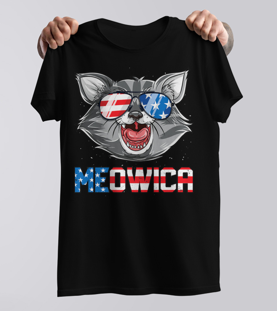 Meowica American Flag Cat Sunglasses 4th Of July Merica T-Shirt