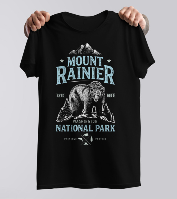 Mount Rainier National Park Washington Bear ESTD 1899 Preserve Protect T-Shirt
