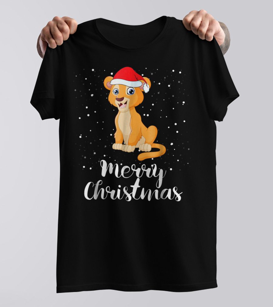 Lioness Merry Christmas Matching Family Group Santa Hat Snowfall T-Shirt
