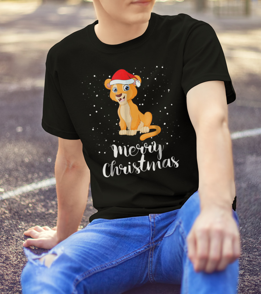 Lioness Merry Christmas Matching Family Group Santa Hat Snowfall T-Shirt