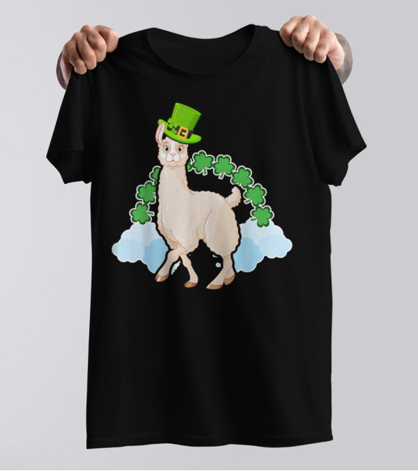 Llama St Patricks Day Rainbow Shamrocks Leprechaun Hat T-Shirt