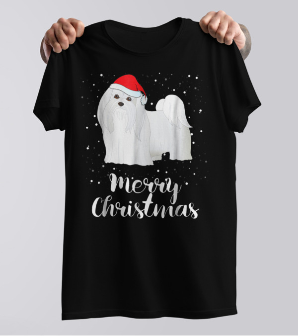 Maltese Merry Christmas With Santa Hat Matching Family Group T-Shirt