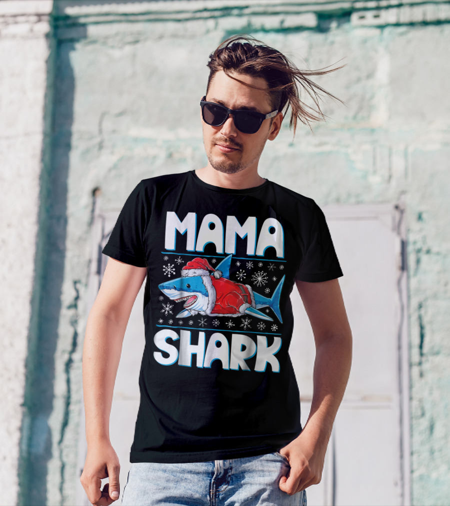Mama Shark Santa Festive Snowflakes T-Shirt