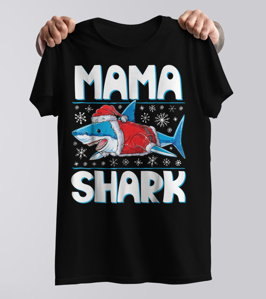 Mama Shark Santa Festive Snowflakes T-Shirt
