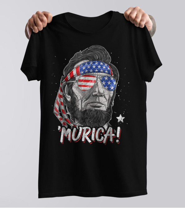 'Murica Abe Lincoln American Flag Bandana Sunglasses 4th Of July T-Shirt