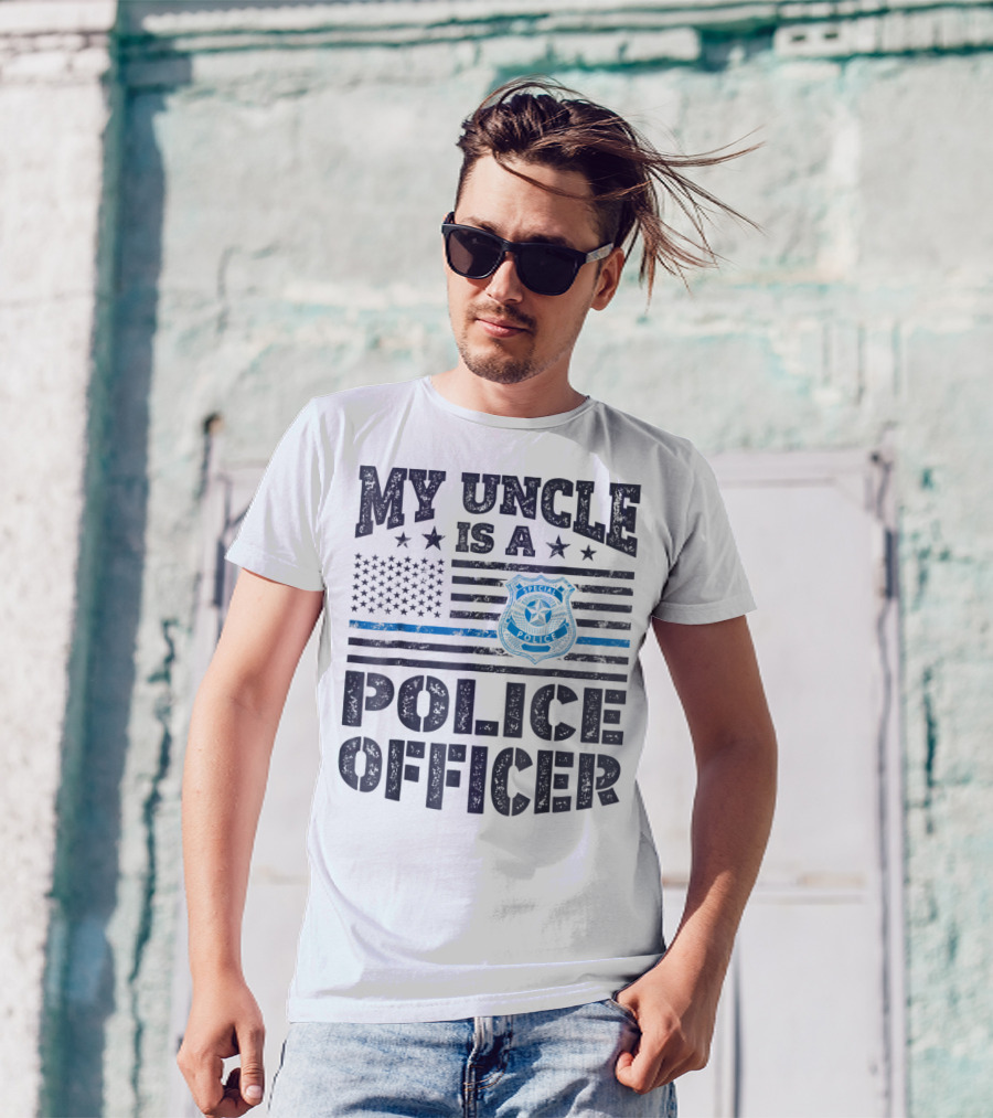 My Uncle Is A Police Officer Stars Badge Flag T-Shirt