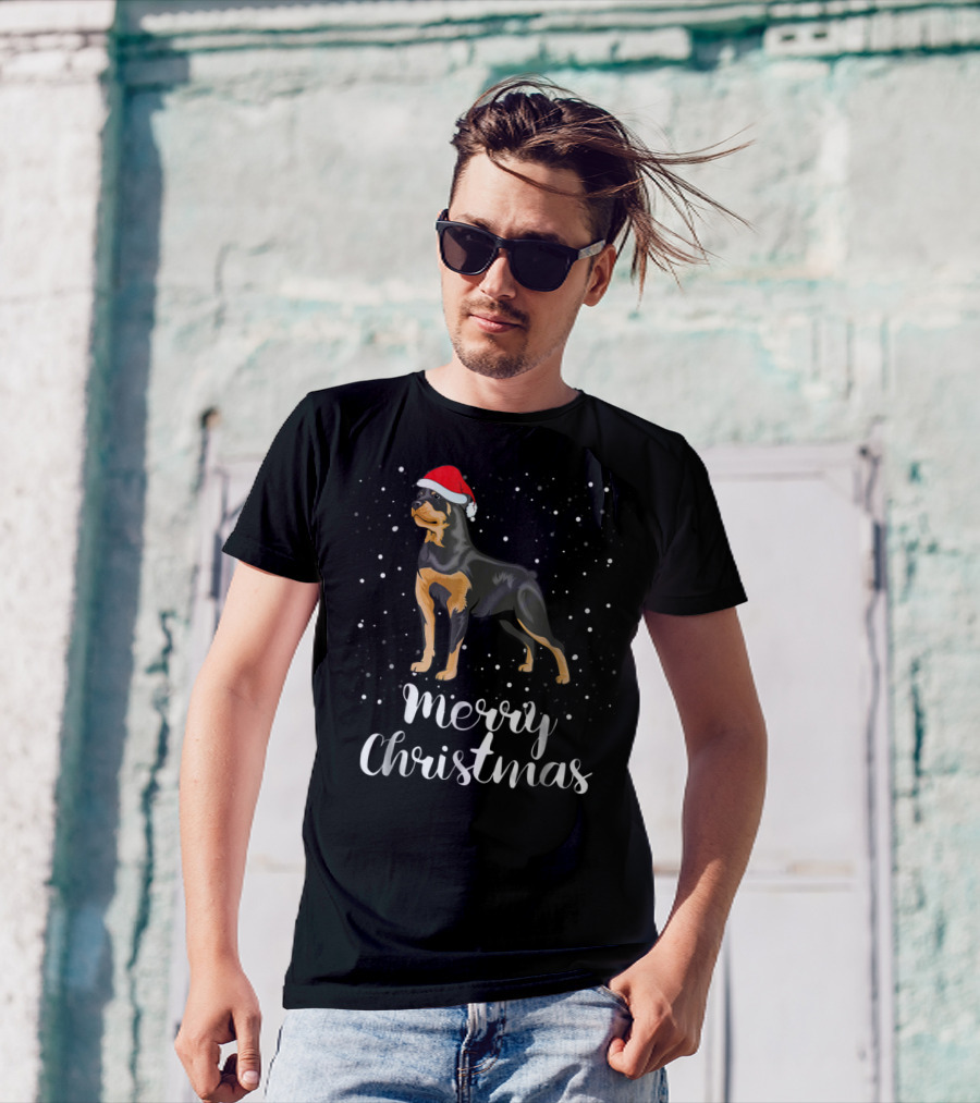 Merry Christmas Rottweiler Santa Hat Snowfest Matching Family Group T-Shirt