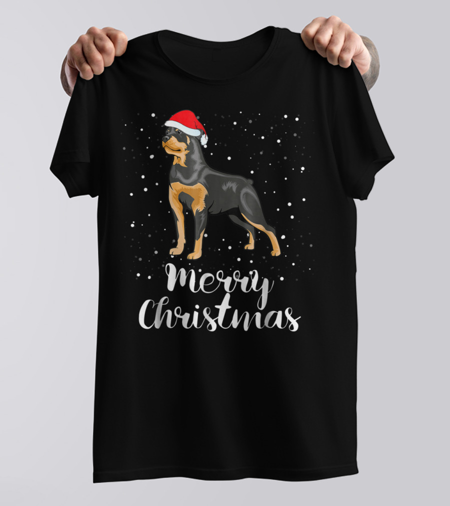 Merry Christmas Rottweiler Santa Hat Snowfest Matching Family Group T-Shirt