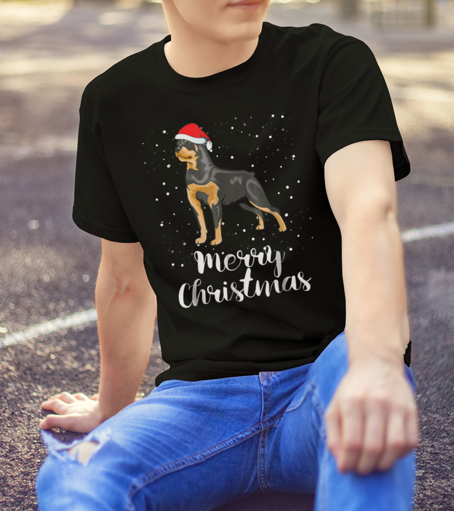 Merry Christmas Rottweiler Santa Hat Snowfest Matching Family Group T-Shirt