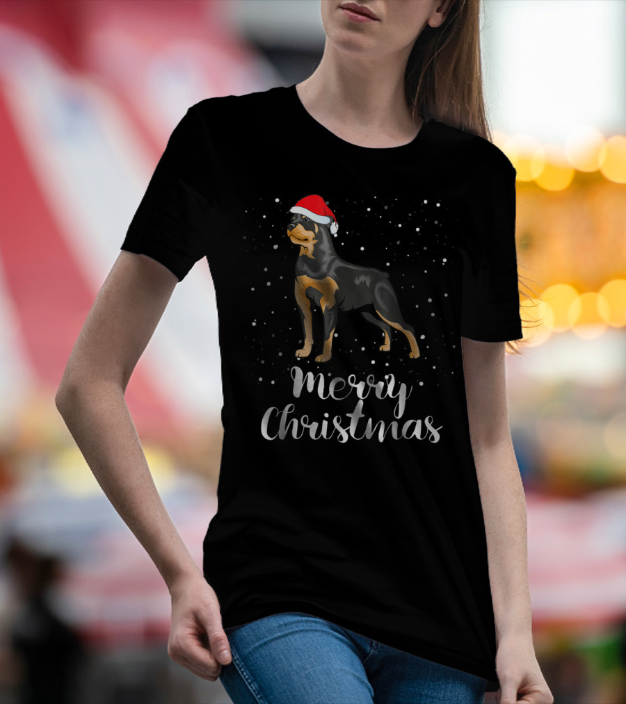 Merry Christmas Rottweiler Santa Hat Snowfest Matching Family Group T-Shirt