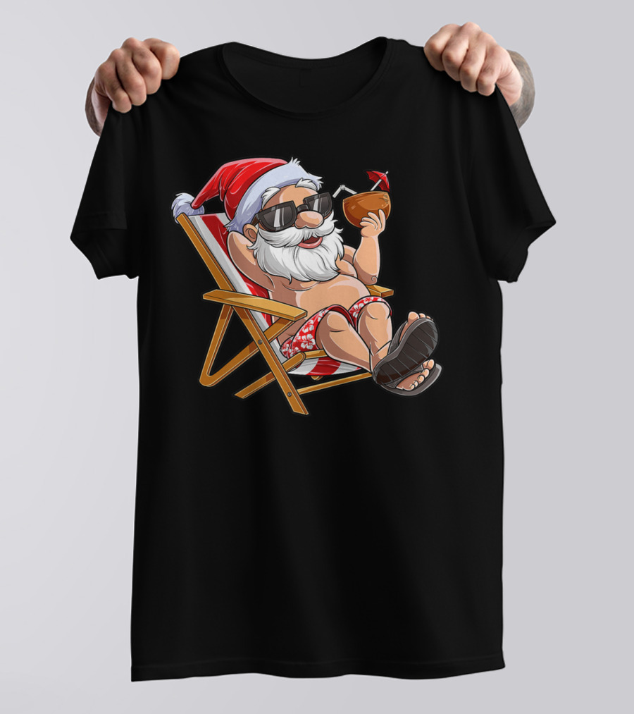 Santa Enjoying Summer Vibes With A Coconut Drink T-Shirt