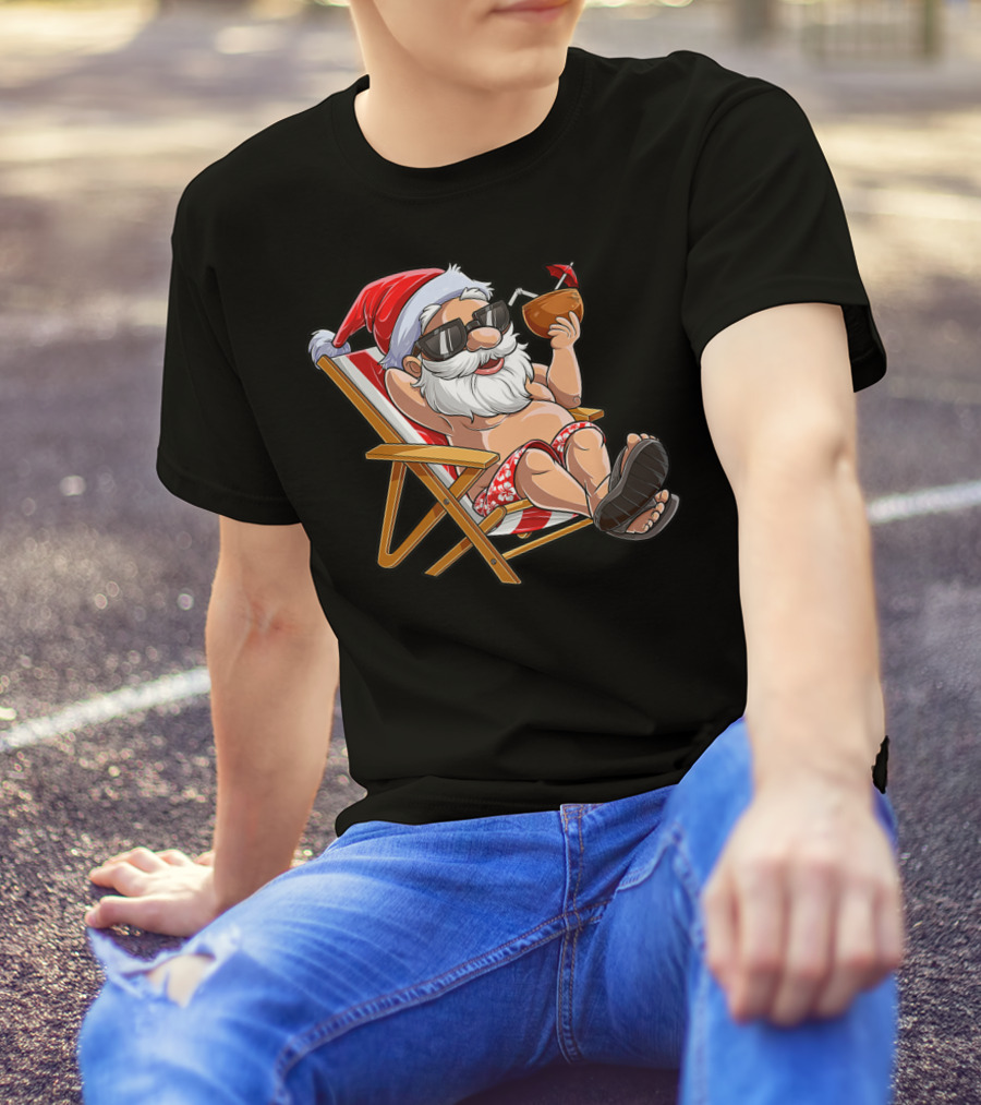 Santa Enjoying Summer Vibes With A Coconut Drink T-Shirt